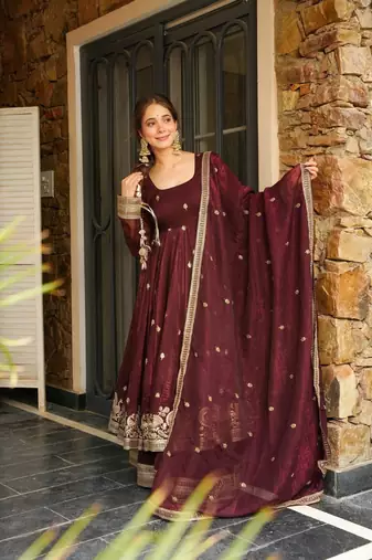 MAROON Simmar Silk EMBROIDERY PARTY WEAR SUIT SET 