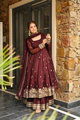 MAROON Simmar Silk EMBROIDERY PARTY WEAR SUIT SET  5