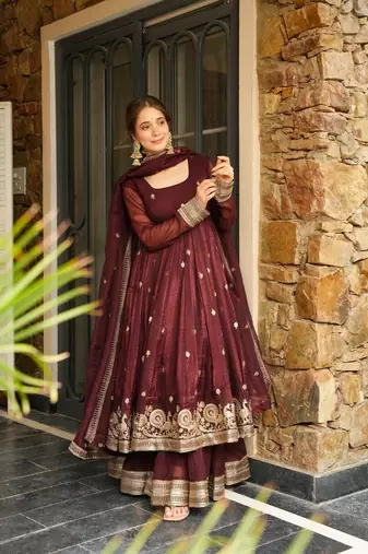 MAROON Simmar Silk EMBROIDERY PARTY WEAR SUIT SET 