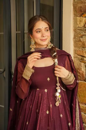 MAROON Simmar Silk EMBROIDERY PARTY WEAR SUIT SET 