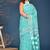 Aqua blue hand block printed cotton saree