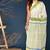 Lemon yellow block printed cotton saree