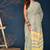Yellow aqua blue hand block printed cotton saree