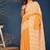 Orange hand block printed cotton saree