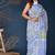 Blue hand block printed cotton saree
