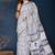 Blue hand block printed cotton saree
