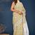 Yellow pan leaf hand block printed cotton saree