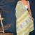 Lemon yellow mughal jal hand block printed cotton saree