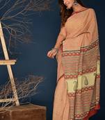Rosewood marron hand block printed cotton saree
