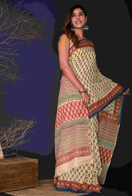 Marron black hand block printed cotton saree 2