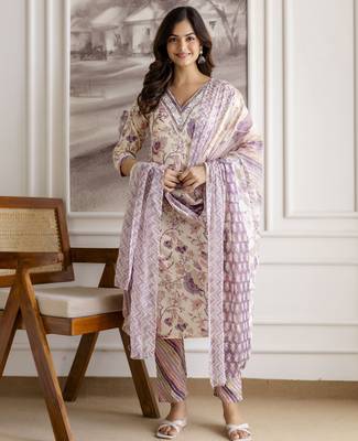 women's pure cotton embroidery work printed kurta pant with dupatta set 1