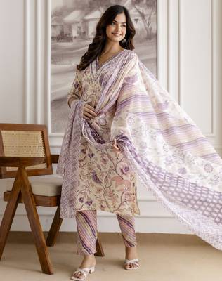 women's pure cotton embroidery work printed kurta pant with dupatta set 3