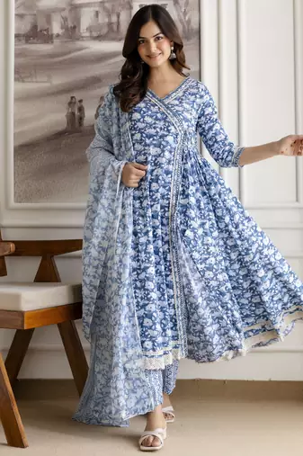 women's pure cotton embroidery work printed angrakha