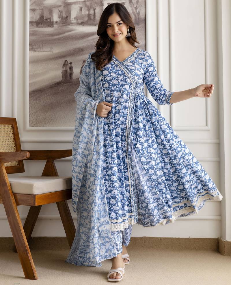 women's pure cotton embroidery work printed angrakha