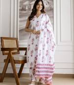 Trendmalls women's pure cotton floral printed kurta pant with dupatta set