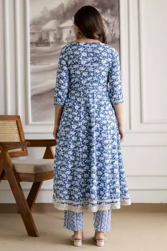 Trendmalls women's pure cotton embroidery work printed angrakha