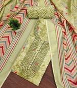 Green cotton printed dress material with dupatta