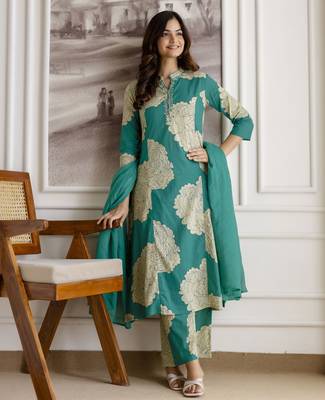 Trendmalls women's pure cotton embroidery work printed kurta pant with dupatta set 1