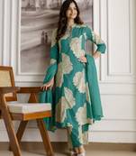 Trendmalls women's pure cotton embroidery work printed kurta pant with dupatta set