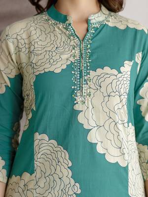 Trendmalls women's pure cotton embroidery work printed kurta pant with dupatta set 4