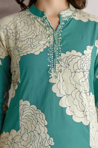 Trendmalls women's pure cotton embroidery work printed kurta pant with dupatta set