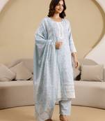 Trendmalls women's pure cotton floral printed kurta pant with dupatta set