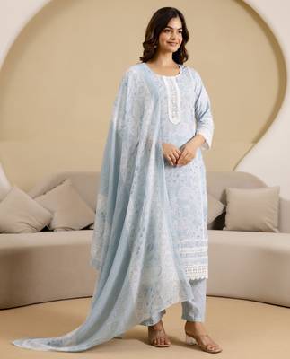 women's pure cotton floral printed kurta pant with dupatta set 2