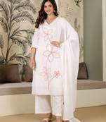 Trendmalls women's pure cotton embroidery work kurta pant with dupatta set