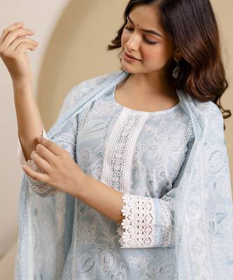 women's pure cotton floral printed kurta pant with dupatta set 4
