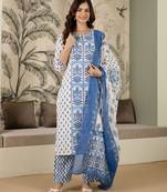 women's pure cotton floral printed kurta pant with dupatta set
