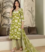 women's pure cotton embroidery work printed kurta pant with dupatta set