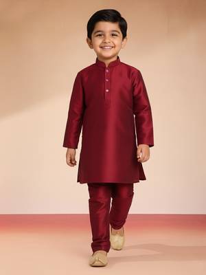 maroon silk blend embroidered nehru jacket set - diwali collection 5