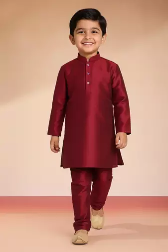  maroon silk blend embroidered nehru jacket set - diwali collection