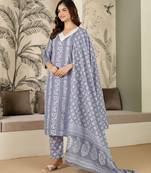 women's pure cotton floral printed kurta pant with dupatta set