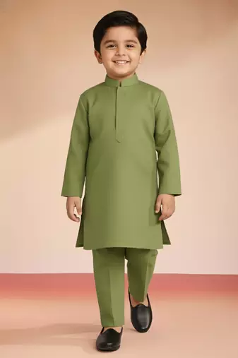  Pista Green silk blend embroidered nehru jacket set with stone work