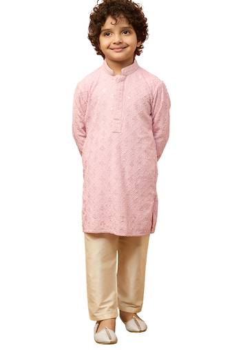 tween boys onion chikankari kurta pajama set - summer festive wear