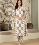 women's pure cotton floral printed kurta pant with dupatta set