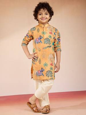  yellow sequin kurta pajama set - digital print navratri festive wear 1