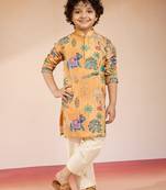  yellow sequin kurta pajama set - digital print navratri festive wear