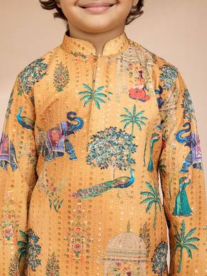  yellow sequin kurta pajama set - digital print navratri festive wear 2