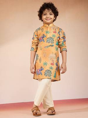  yellow sequin kurta pajama set - digital print navratri festive wear 3