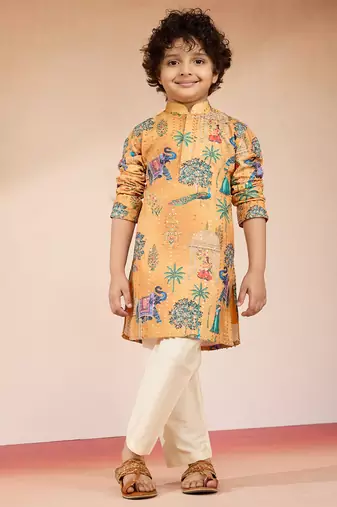  yellow sequin kurta pajama set - digital print navratri festive wear
