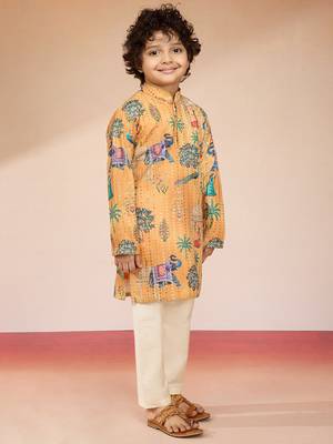  yellow sequin kurta pajama set - digital print navratri festive wear 4