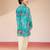 boys blue sequin kurta pajama set - digital print navratri festive wear