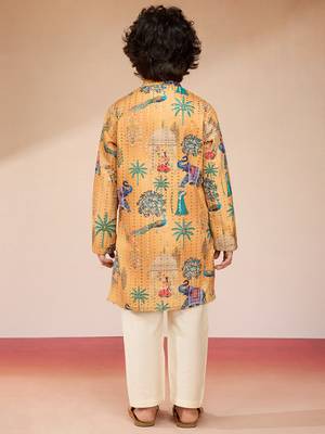  yellow sequin kurta pajama set - digital print navratri festive wear 5