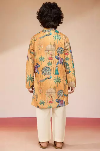  yellow sequin kurta pajama set - digital print navratri festive wear