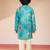 boys blue sequin kurta pajama set - digital print navratri festive wear