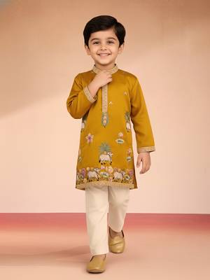boys mustard silk kurta pajama set 1