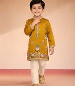 boys mustard silk kurta pajama set