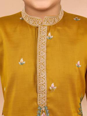boys mustard silk kurta pajama set 2